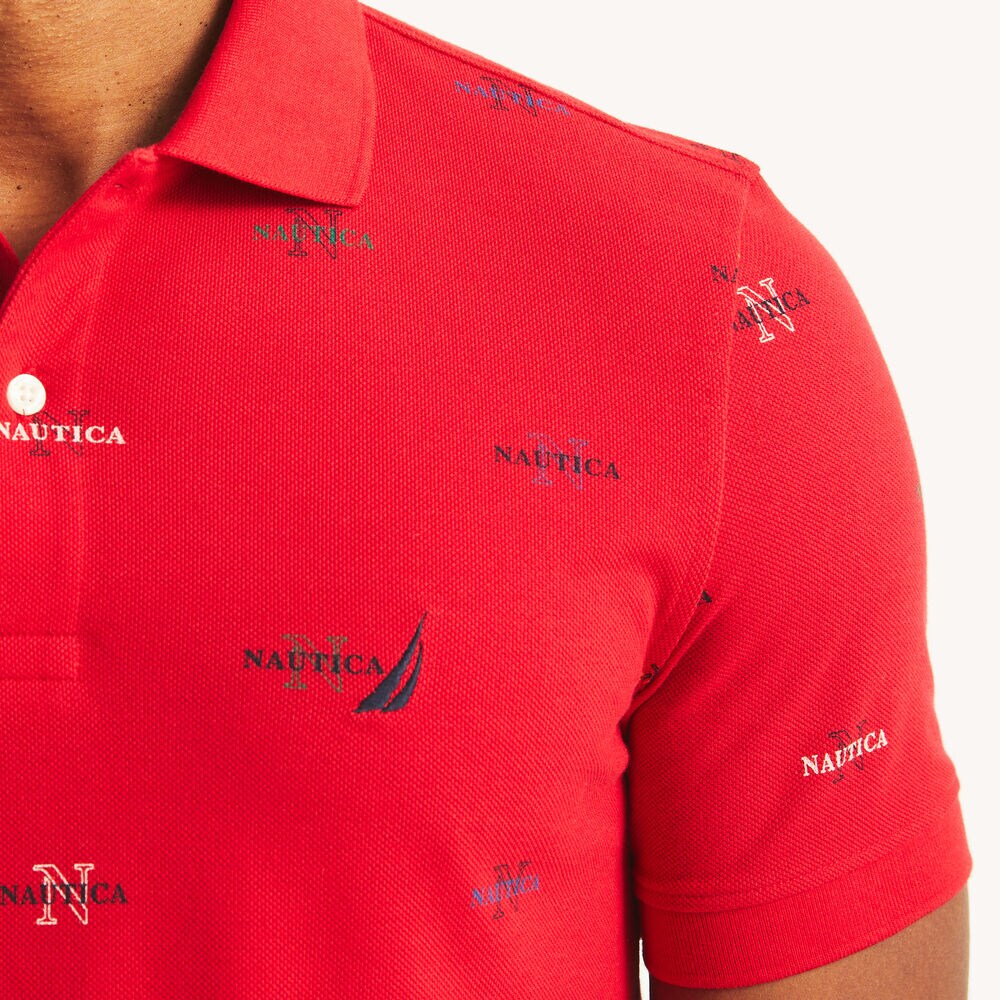 Classic Fit Printed Polo,Tango Red,large