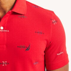 Classic Fit Printed Polo,Tango Red,large