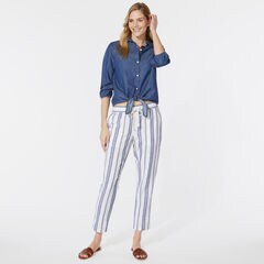 NAUTICA JEANS CO. STRIPE CROPPED LINEN PANTS,Blue Depths,large