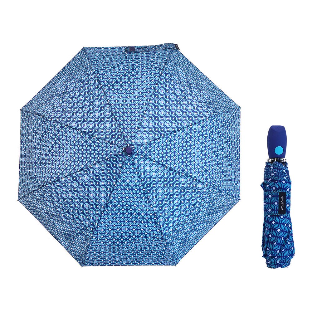 Auto Open Geo Print 43" Umbrella,Aqua Sky,large