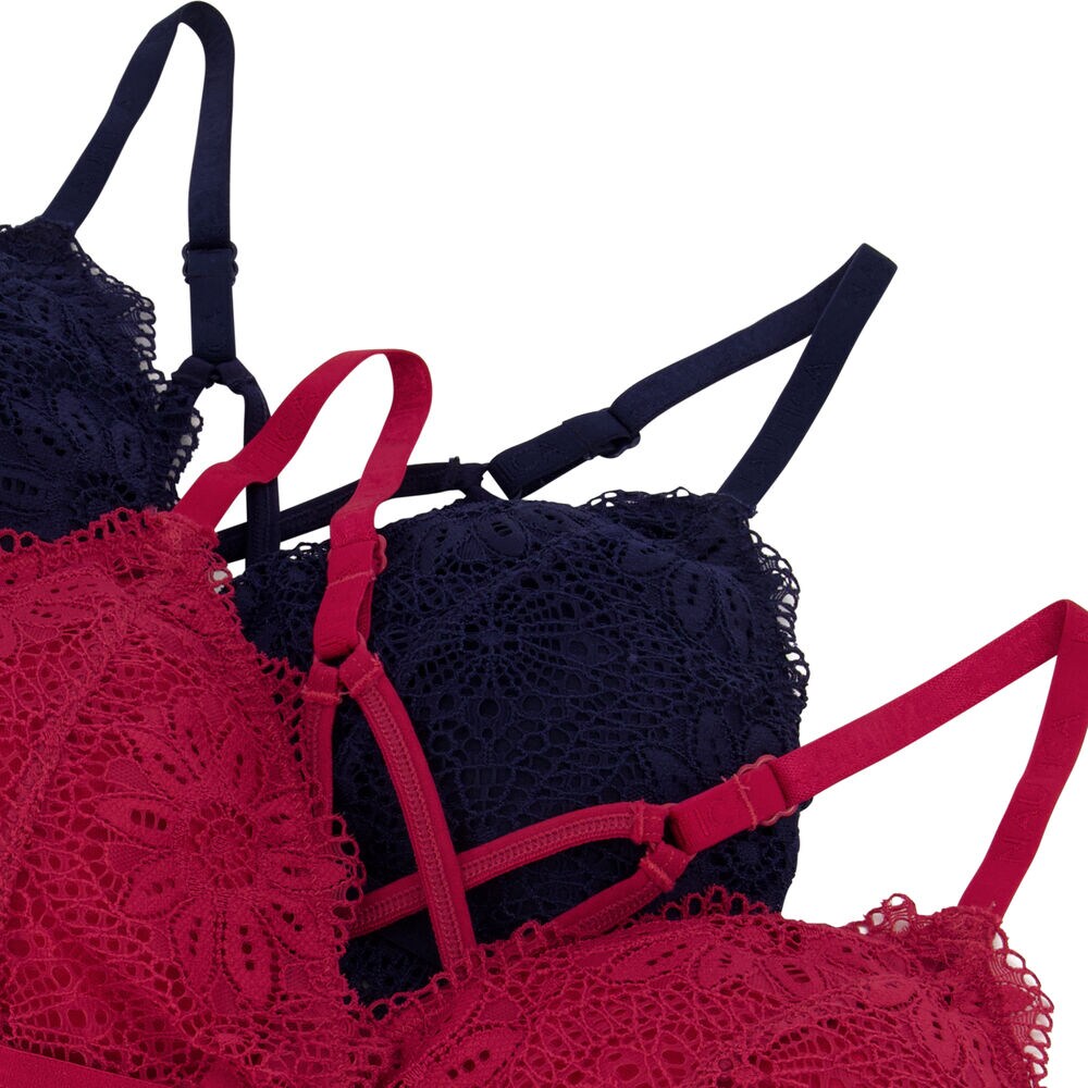LONGLINE CROSSBACK LACE BRALETTES, 2-PACK,Glory Red,large