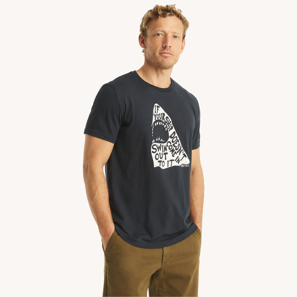 Whimsical Shark Graphic T-Shirt,Navy,large