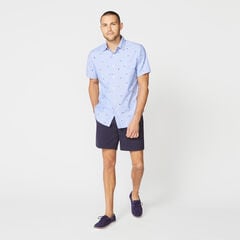 NAUTICAL ICON PRINT CHAMBRAY SHORT SLEEVE SHIRT,Riviera Blue,large