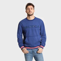 Big & Tall Logo Crewneck Fleece Pullover,Blue Depths,large