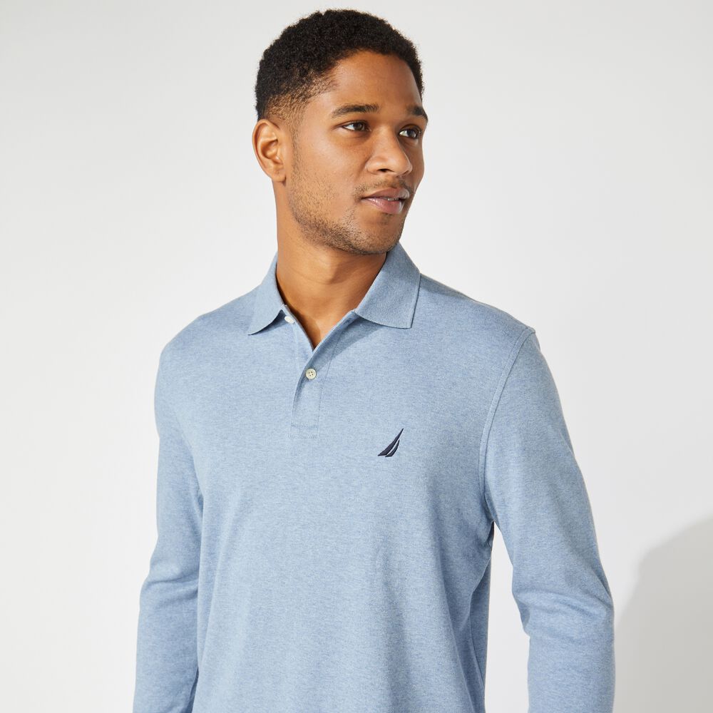 CLASSIC FIT LONG-SLEEVE POLO,Anchor Blue Heather,large