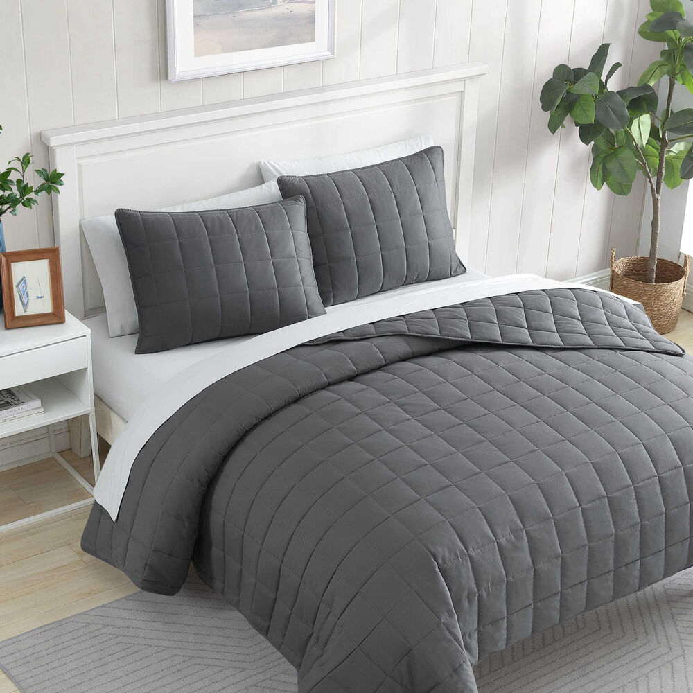 Brushed Micro Jersey Grey Twin Quilt-Sham Set,Mist Heather,large