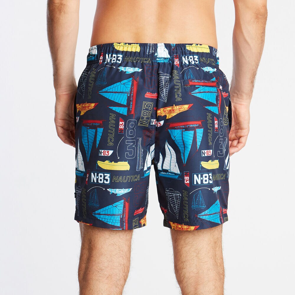 6" BOAT PRINT QUICK-DRY SWIM,Navy,large