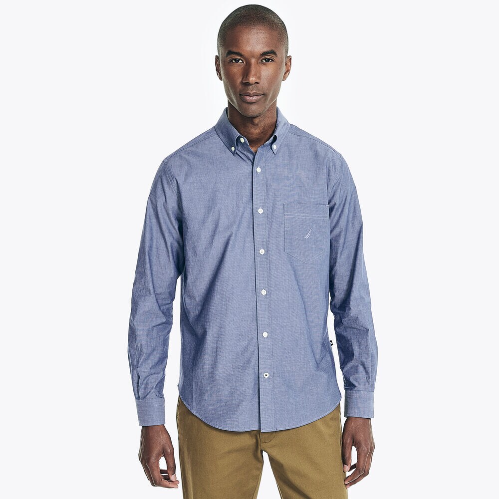 Soft Wash Long Sleeve Classic Fit Shirt,Riviera Blue,large