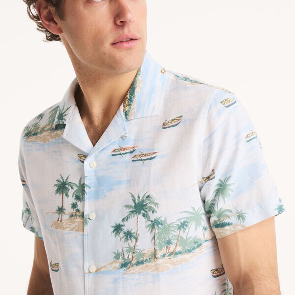 Printed Linen Short-Sleeve Camp Shirt