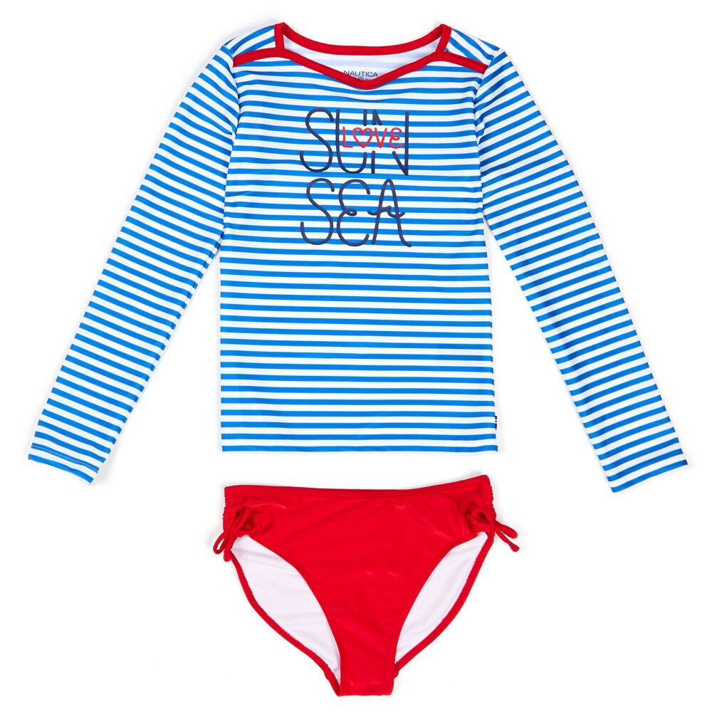 Little Girls' Striped Two-Piece Swimsuit (4-6X),Ice Blue,large