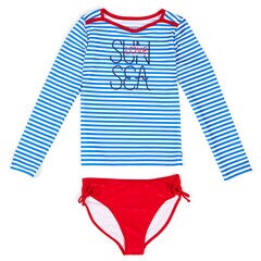 Little Girls' Striped Two-Piece Swimsuit (4-6X),Ice Blue,large