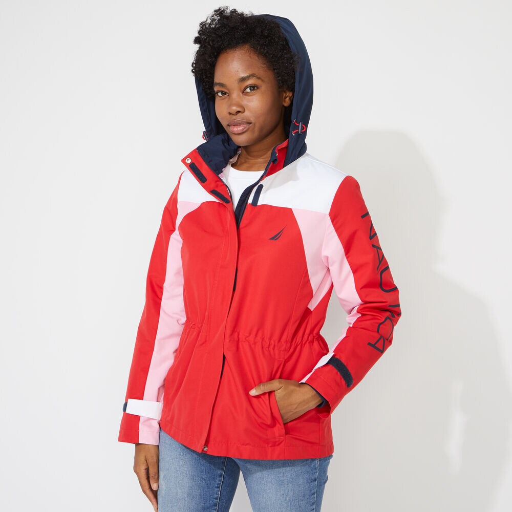 COLORBLOCK LOGO HOODED JACKET,Tomales Red,large
