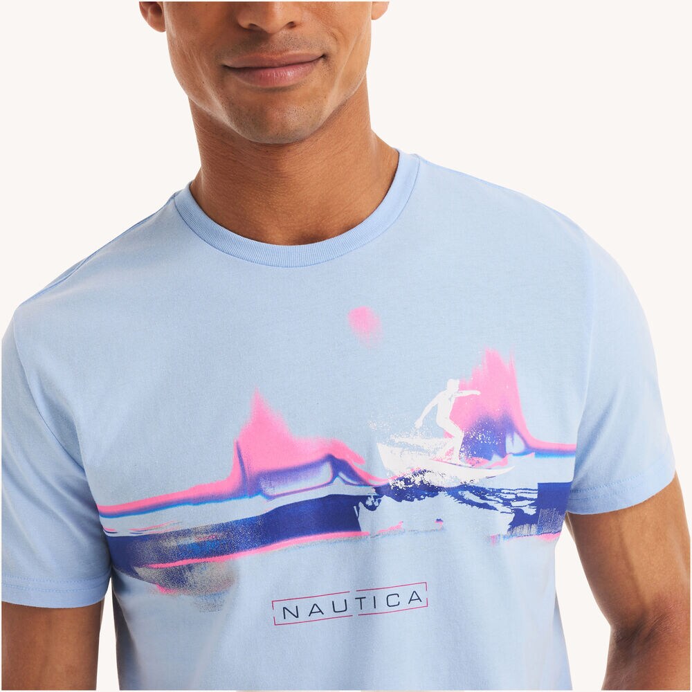 Surfing Graphic T-Shirt,Azure Blue,large