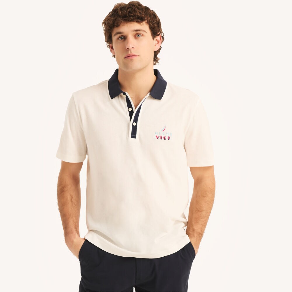 Miami Vice x Nautica Classic Fit Linen Polo,Sail White,large