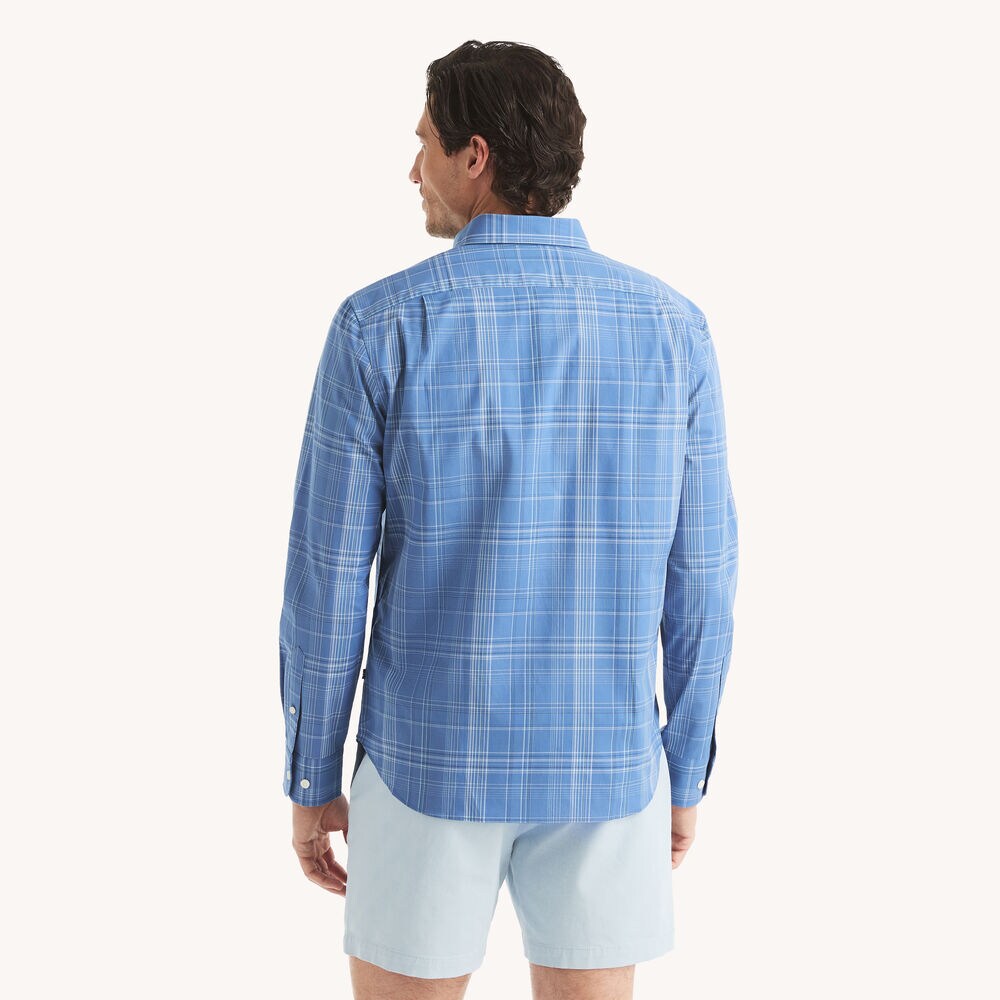Classic Fit Wrinkle-Resistant Plaid Shirt,Dock Blue,large