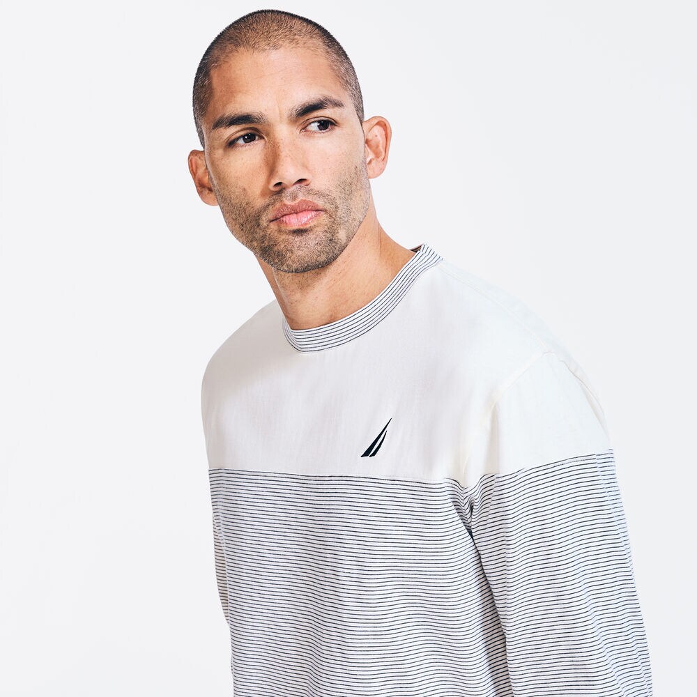 STRIPED LONG-SLEEVE T-SHIRT,Sail Cream,large