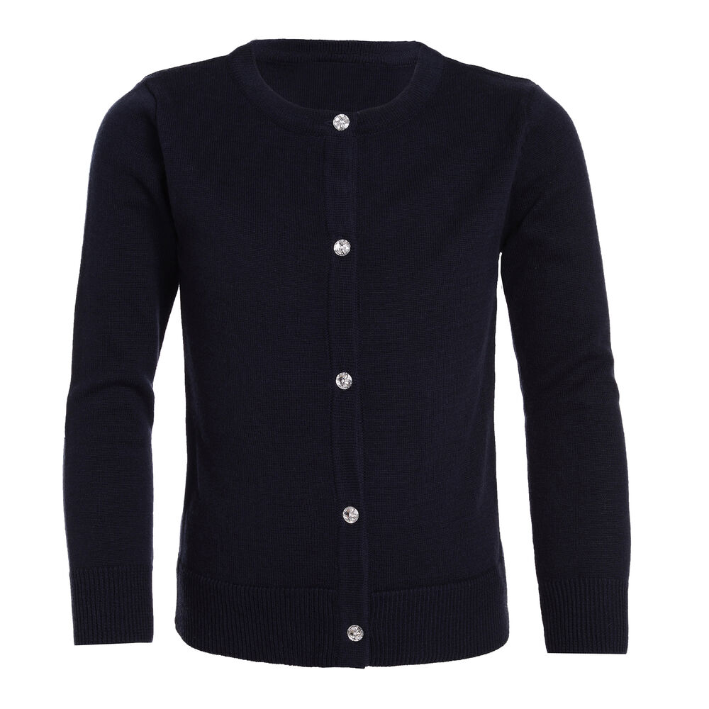 GIRLS' RHINESTONE BUTTON CARDIGAN (4-6),Crystal Bay Blue,large