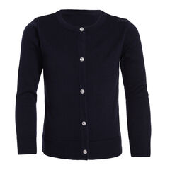 GIRLS' RHINESTONE BUTTON CARDIGAN (4-6),Crystal Bay Blue,large