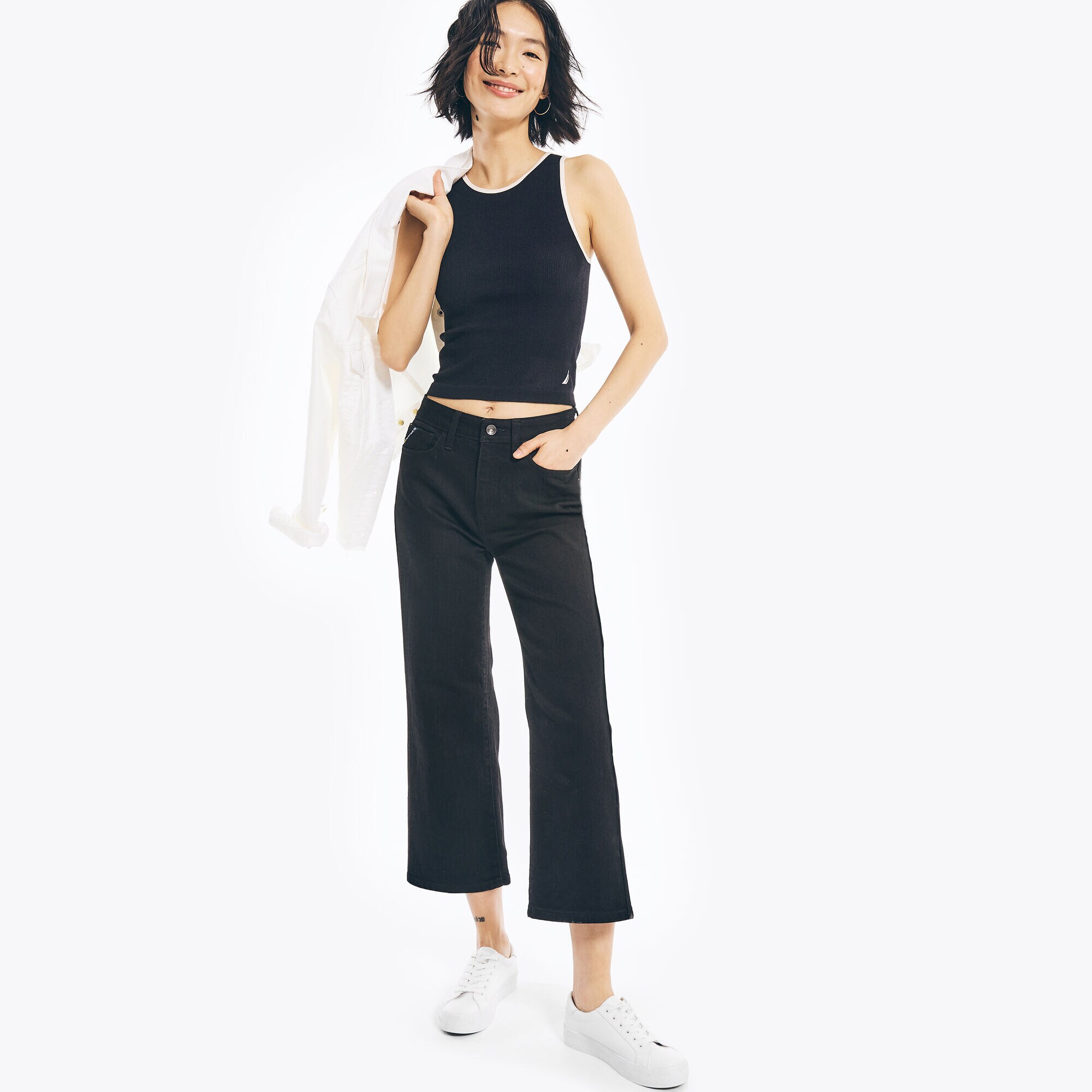 NAUTICA JEANS CO. HIGH-RISE WIDE LEG CROP DENIM,True Black,large