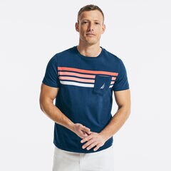 OMBRE CHEST-STRIPE POCKET T-SHIRT,Estate Blue,large