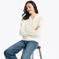 Lace-Up Sweater,Marshmallow,large