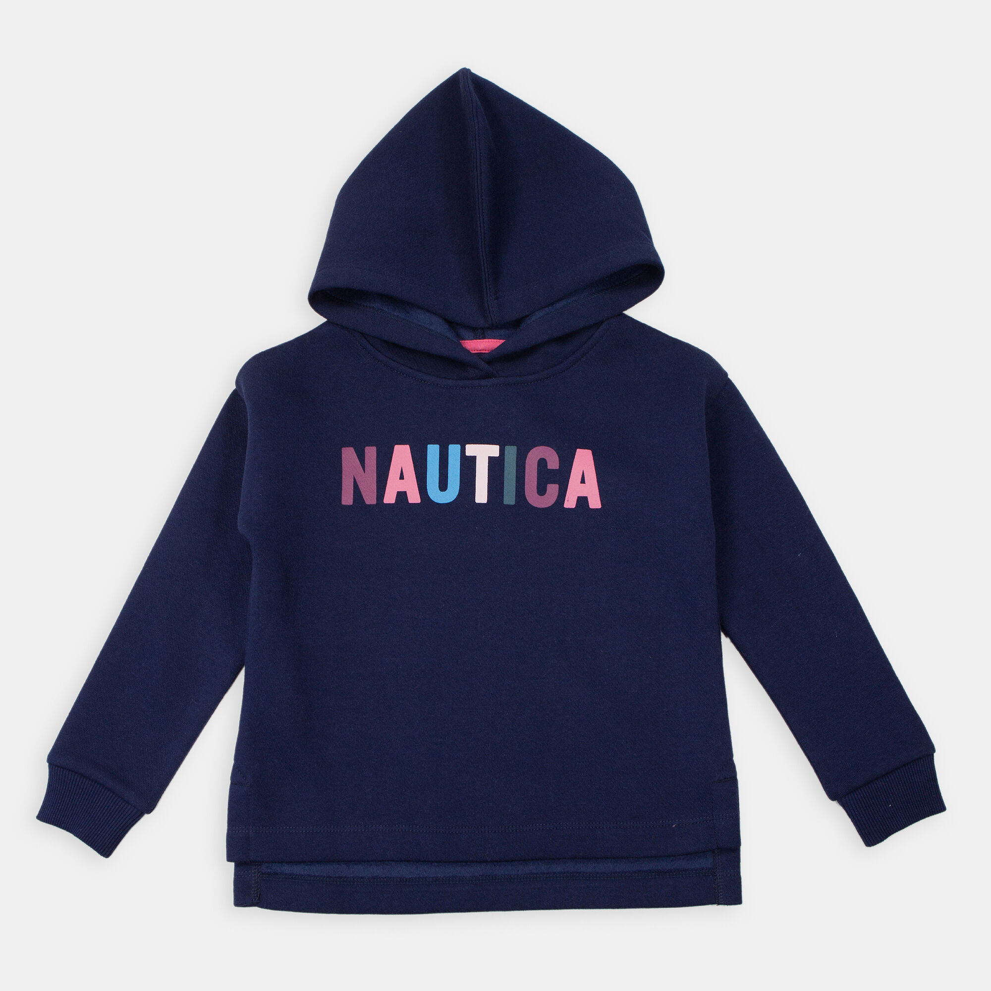 LITTLE GIRLS' STRIPED-CUFF LOGO HOODIE (4-7),Navy,large