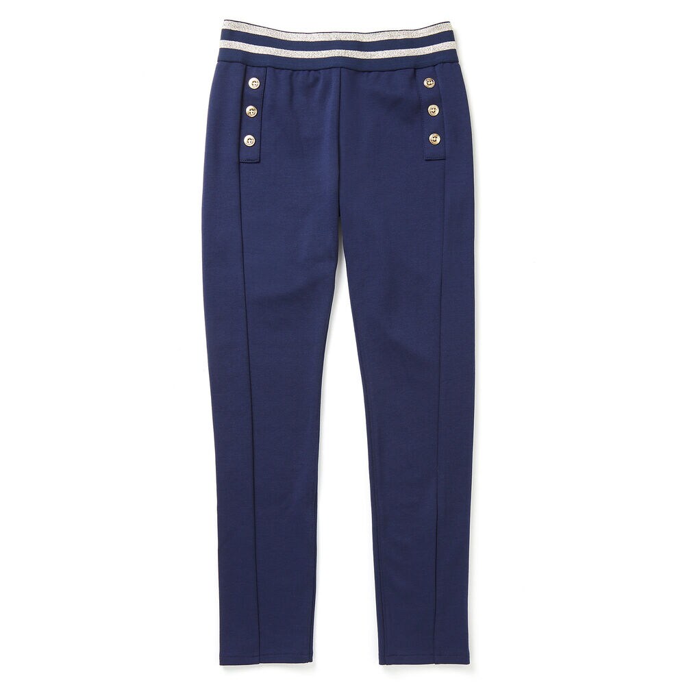 Girls' Ponte Knit Sailor Pants,Navy,large