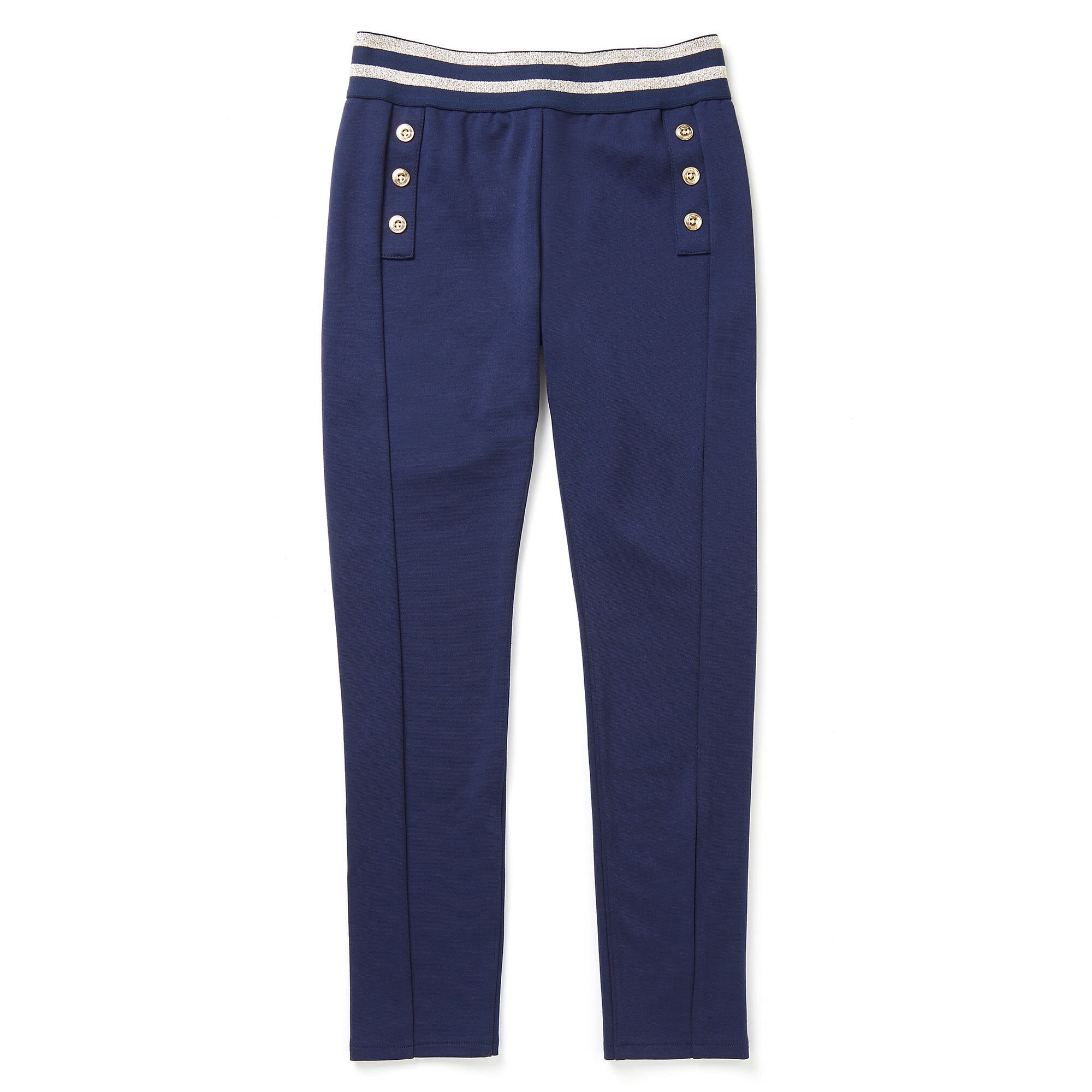 Girls' Ponte Knit Sailor Pants,Navy,large