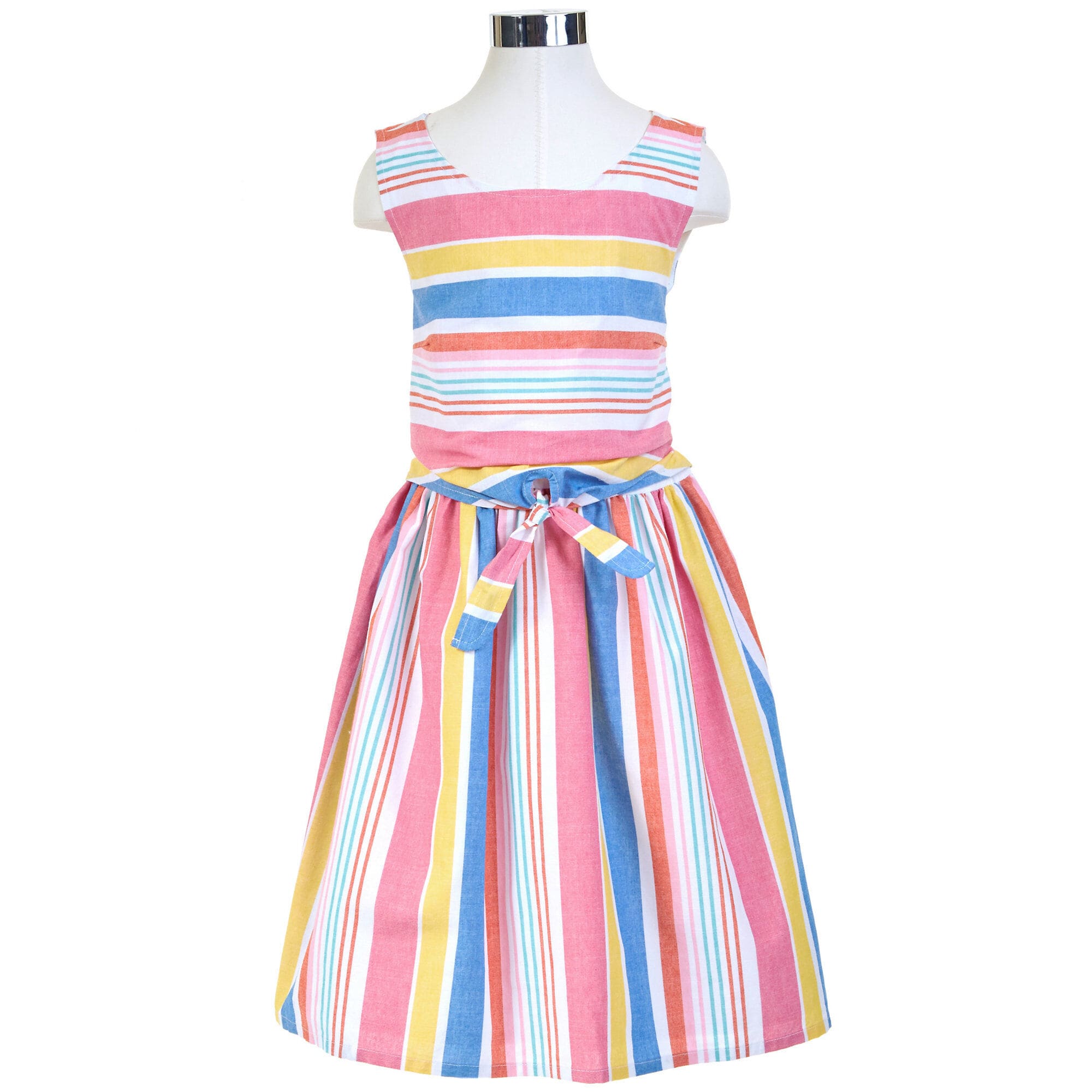 Girls' Striped Tie-Front Dress (8-16),Petal,large