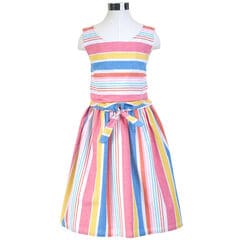Girls' Striped Tie-Front Dress (8-16),Petal,large
