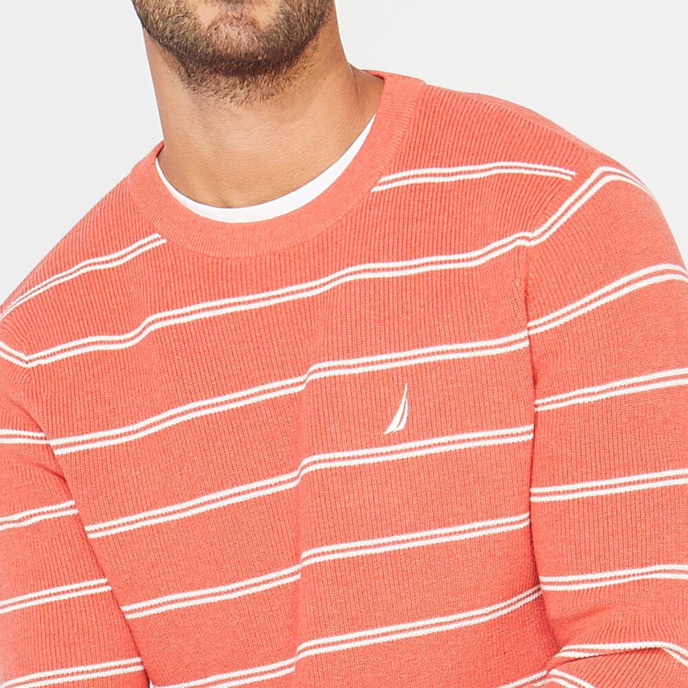 NAVTECH STRIPED CREWNECK SWEATER,Orange,large