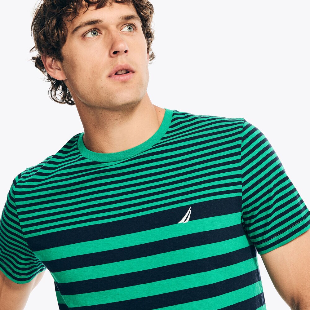 Striped Crewneck T-Shirt,Dark Dill,large