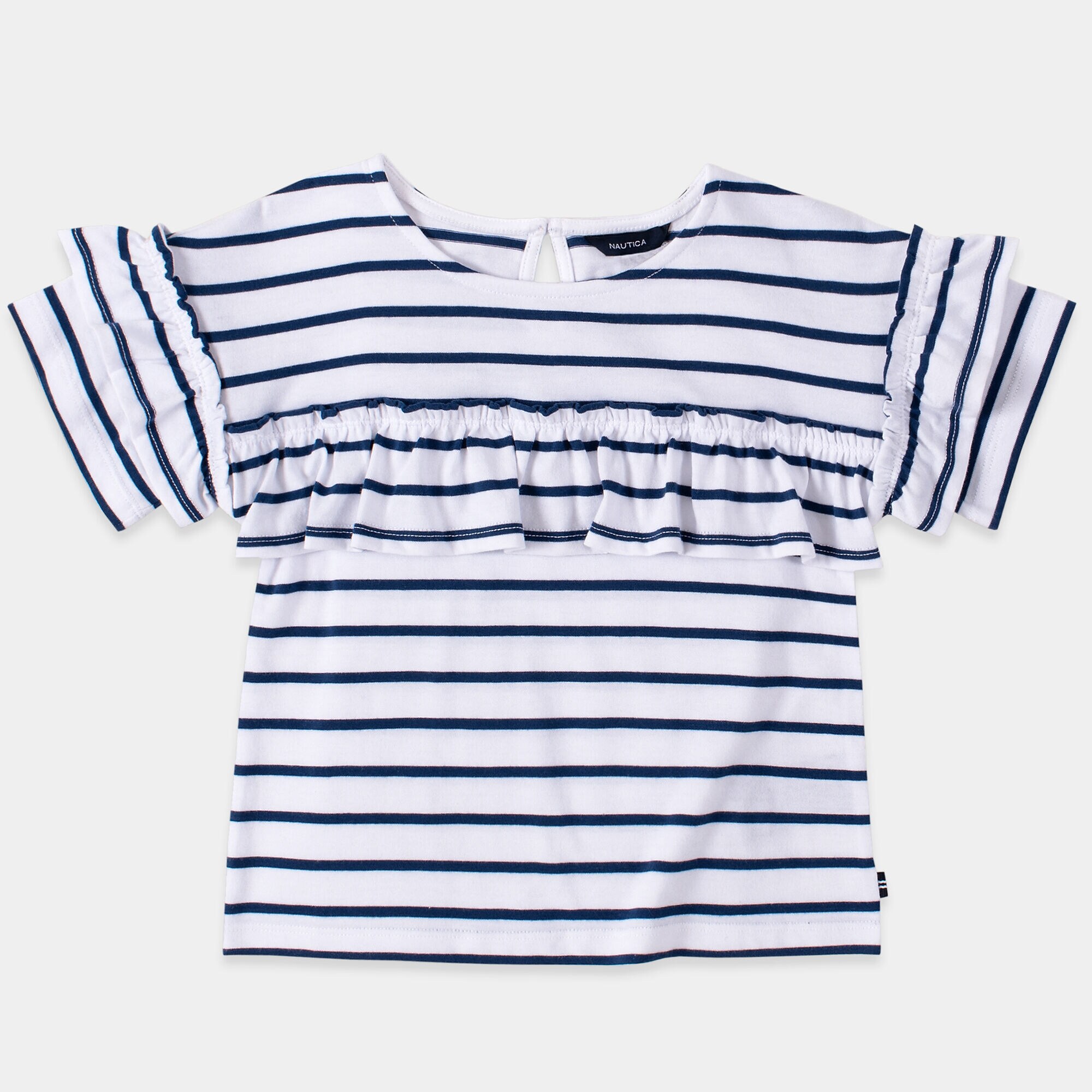 TODDLER GIRLS' STRIPED RUFFLE SLEEVE TOP (2T-4T),Antique White Wash,large
