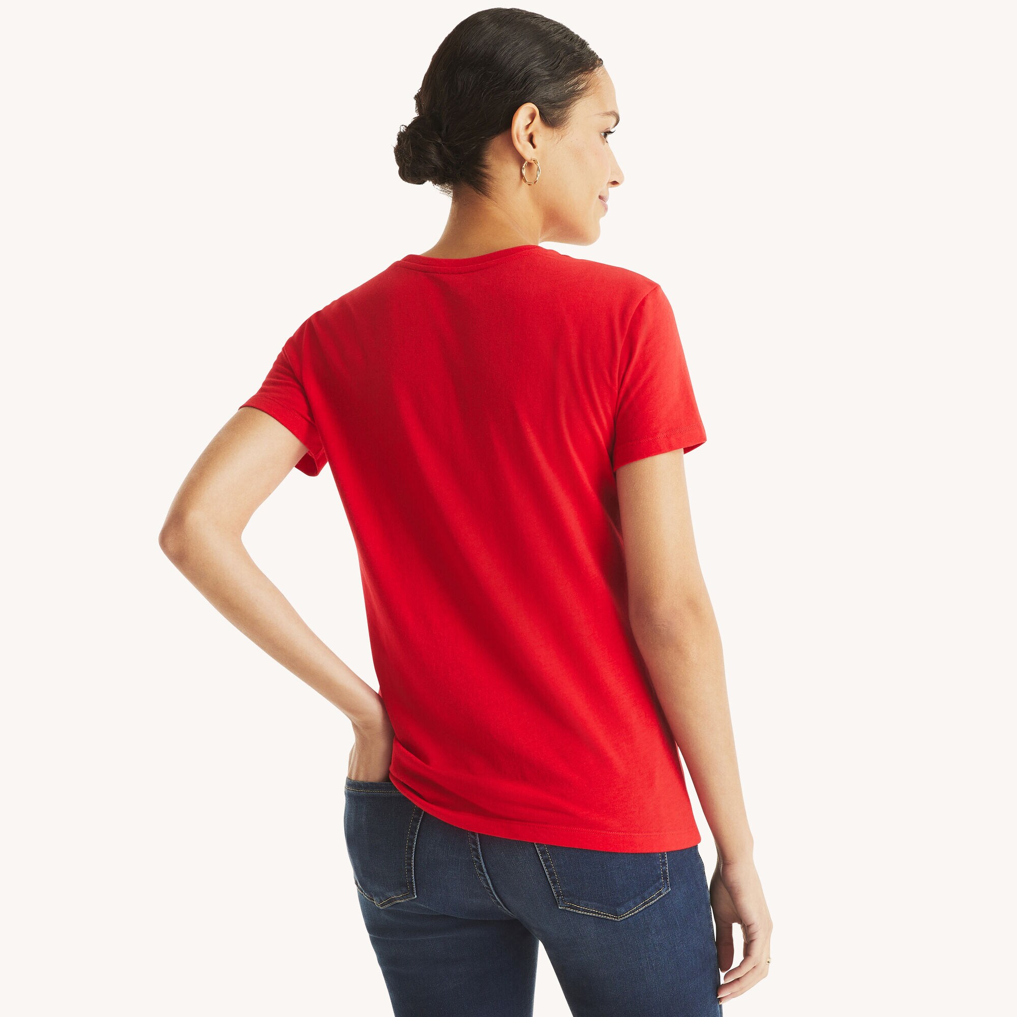 Nautica Women's Circle Link V-Neck Short Sleeve T-Shirt, Night Sky/Bright White, X-Small