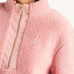 Quarter-Zip Faux Shearling Pullover,Sunguard Red,large