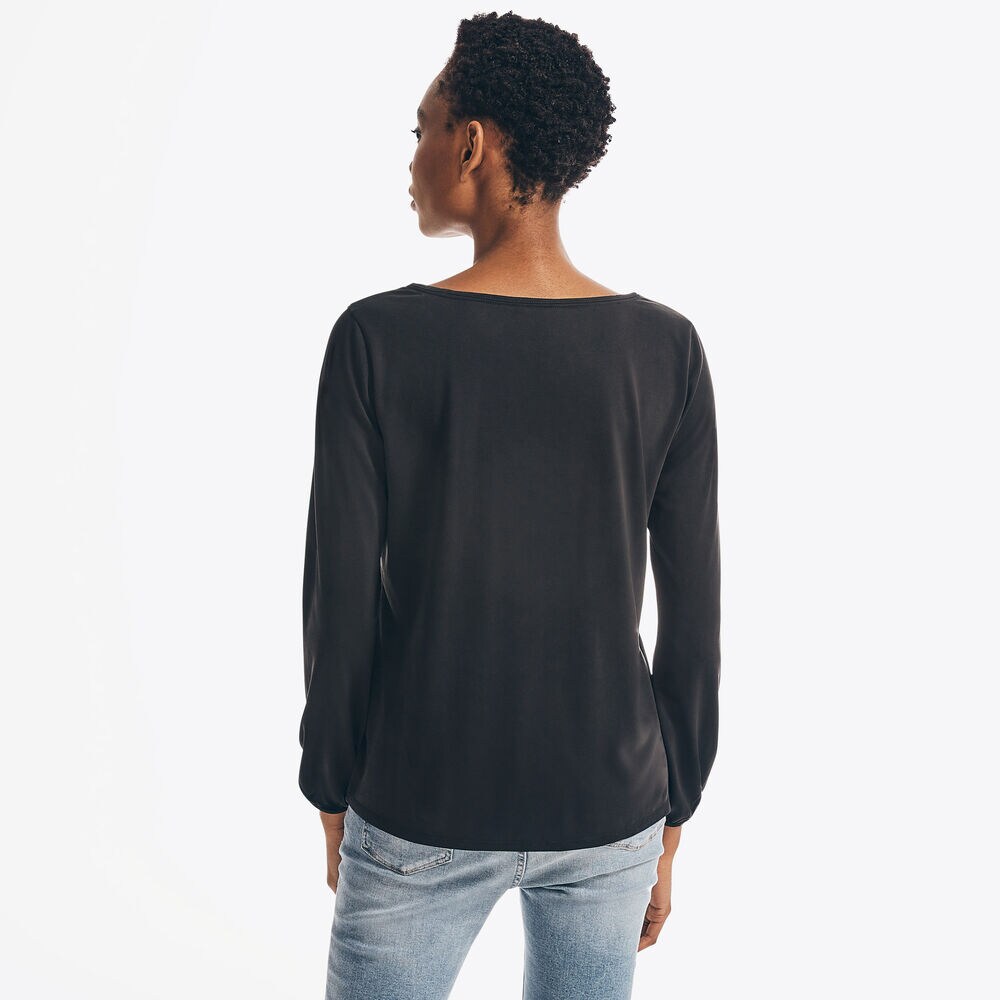 SUSTAINABLY CRAFTED TIE-NECK TOP,True Black,large