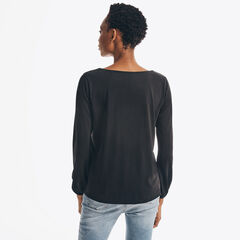 SUSTAINABLY CRAFTED TIE-NECK TOP,True Black,large