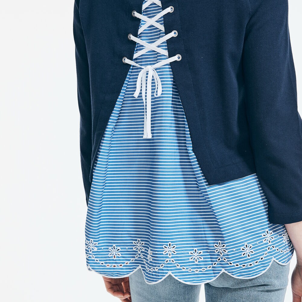 Contrast Solid Top with Scallop-Edge,Stellar Blue Heather,large
