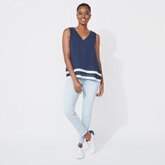 Tiered Chiffon Sleeveless Top,Stellar Blue Heather,large