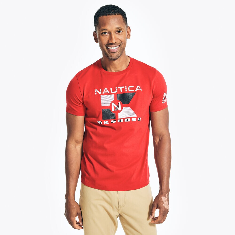 SUSTAINABLY CRAFTED NAUTICA FLAGS GRAPHIC T-SHIRT,Nautica Red,large