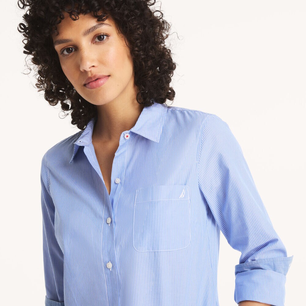Striped Button-Up Shirt,Dock Blue,large