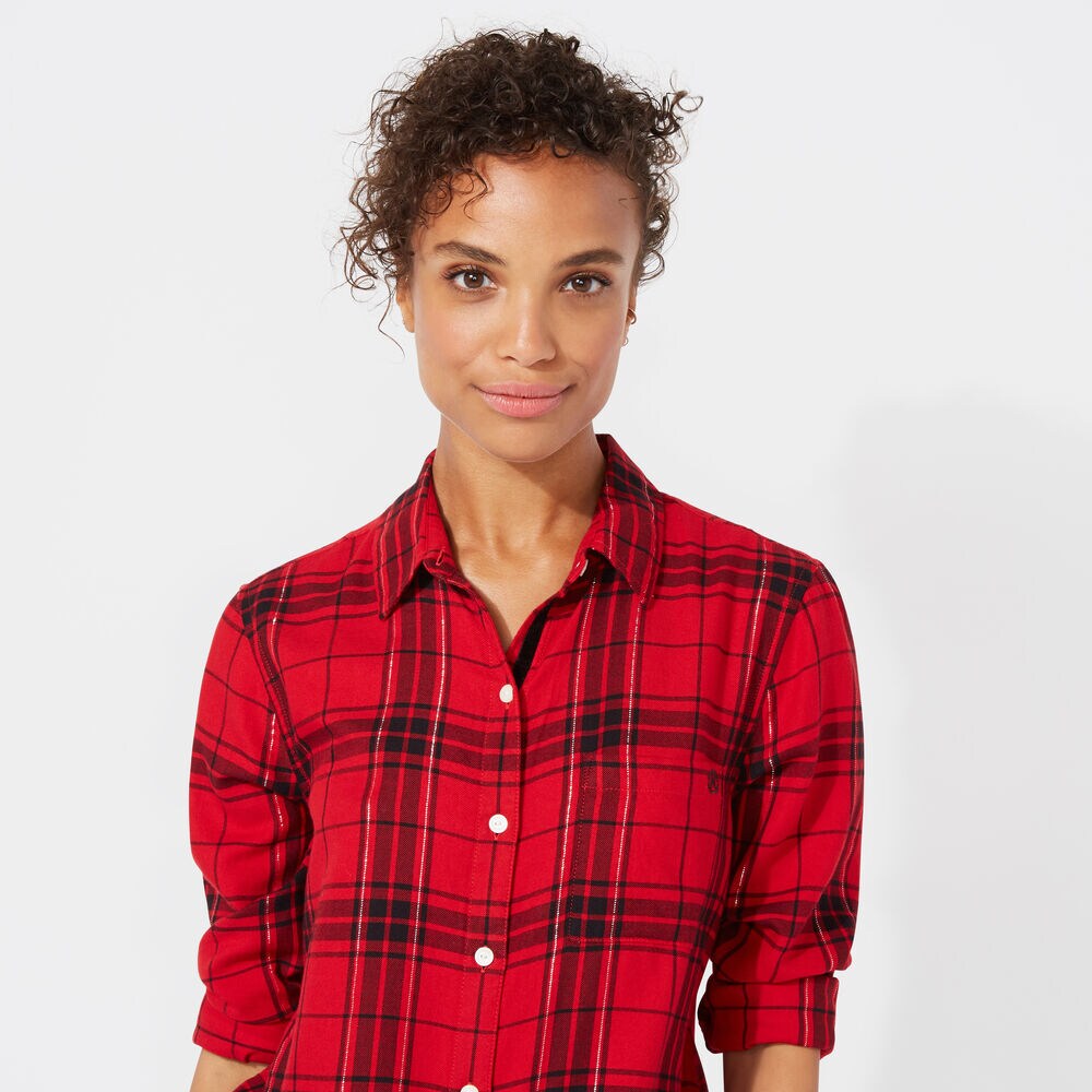 NAUCTICA JEANS CO. LONG SLEEVE TIFFANY PLAID BOYFRIEND SHIRT,Cranberry,large