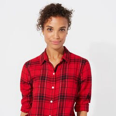 NAUCTICA JEANS CO. LONG SLEEVE TIFFANY PLAID BOYFRIEND SHIRT,Cranberry,large