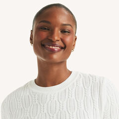 Cable-Knit Short-Sleeve Sweater,Bright White,large