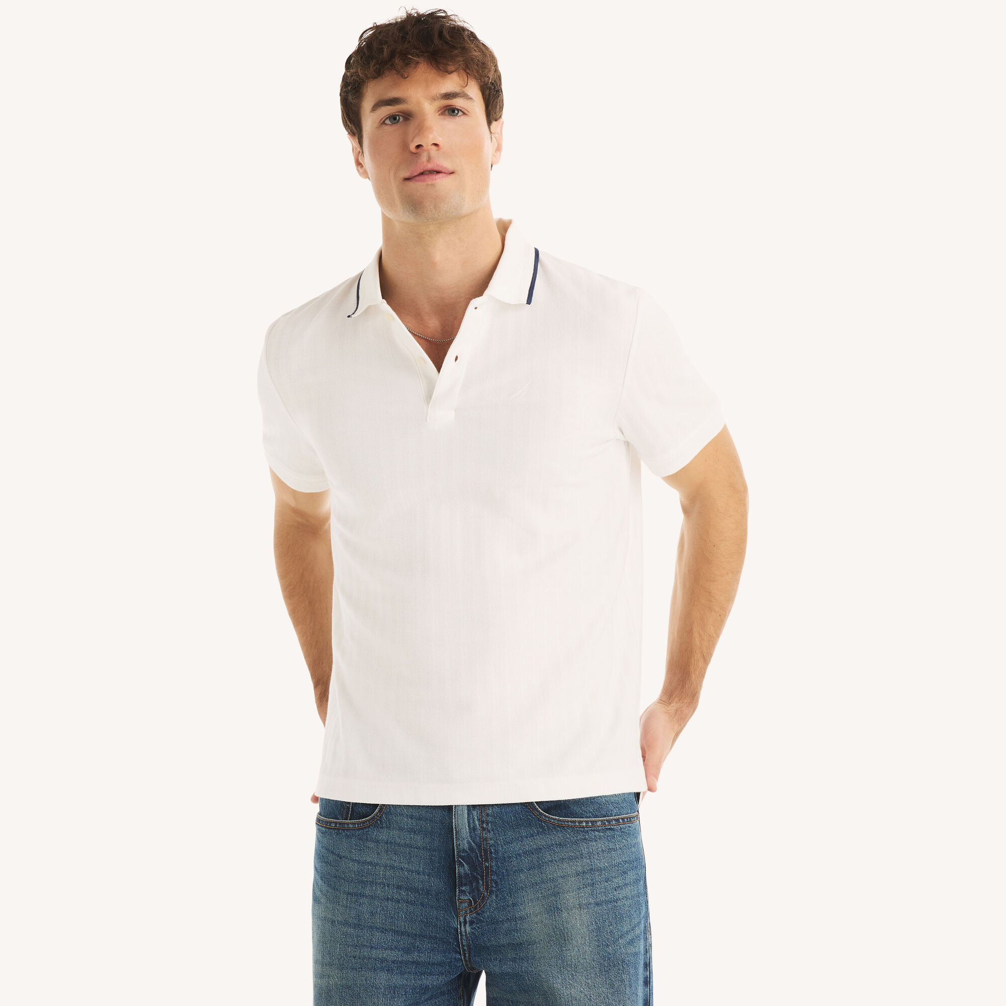 Classic Fit Herringbone Polo,Sail White,large