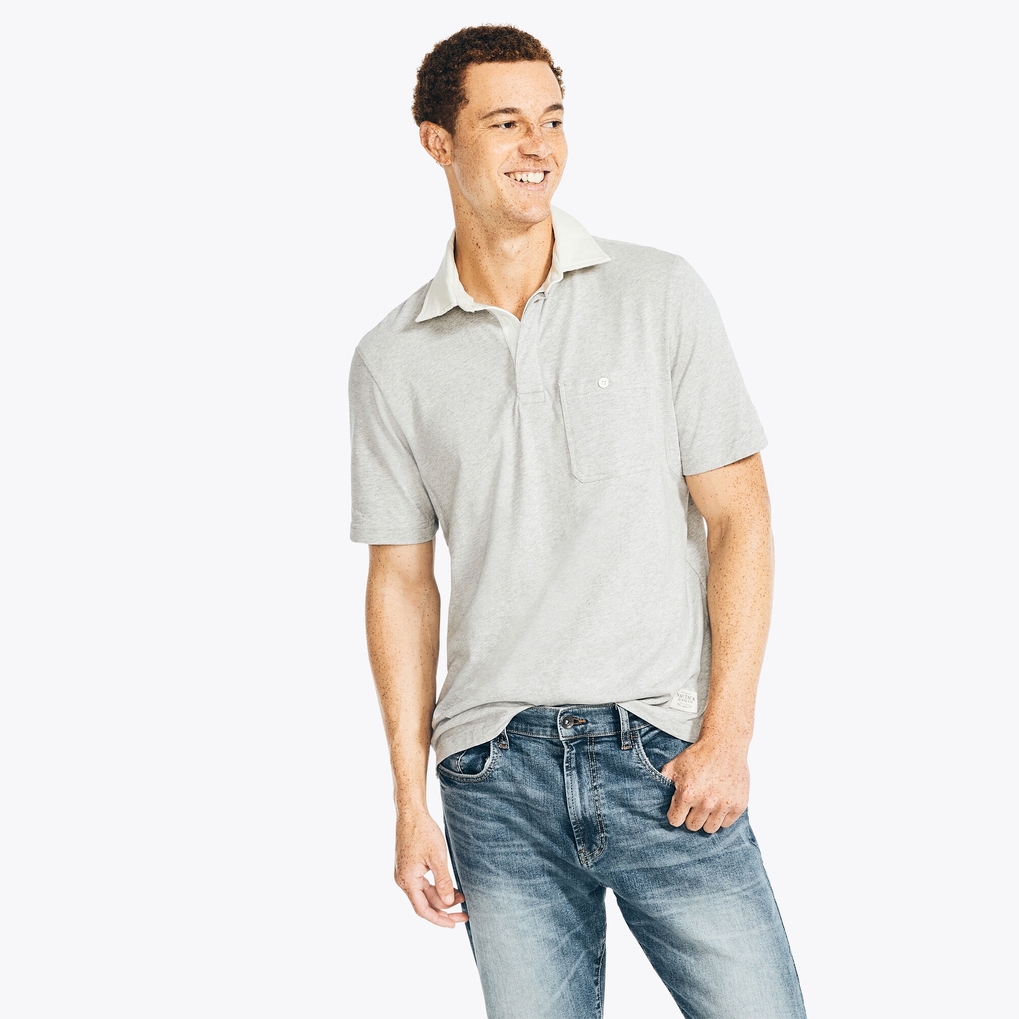 NAUTICA JEANS CO. CLASSIC FIT POLO,Grey Heather,large
