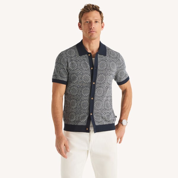 Jacquard Button-Front Sweater Polo