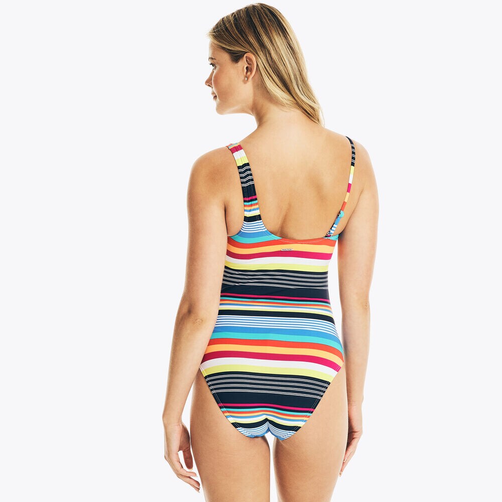 STRIPED ASYMMETRICAL ONE-PIECE SWIM,Multi,large