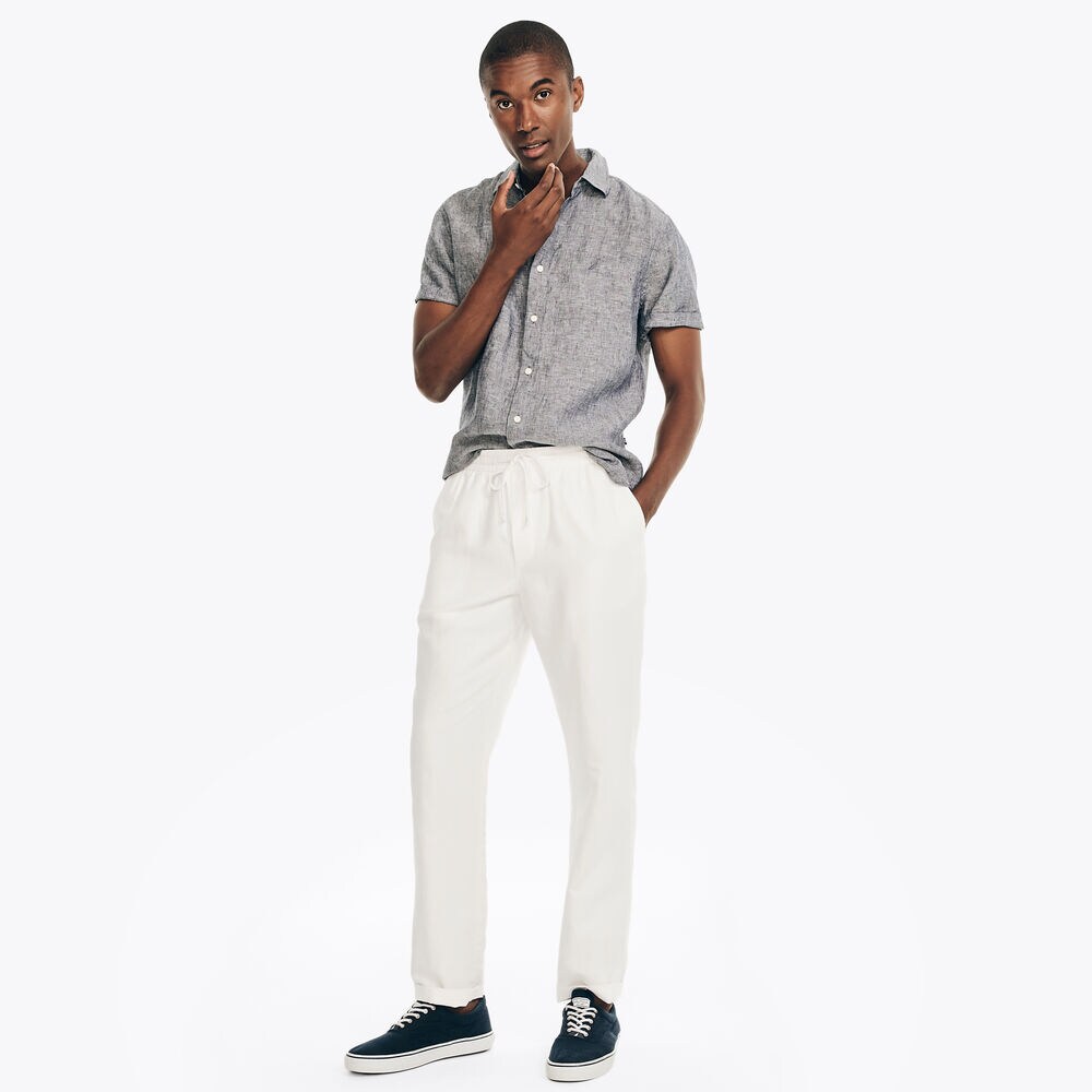 CLASSIC FIT LINEN PULL-ON PANT,Bright White,large