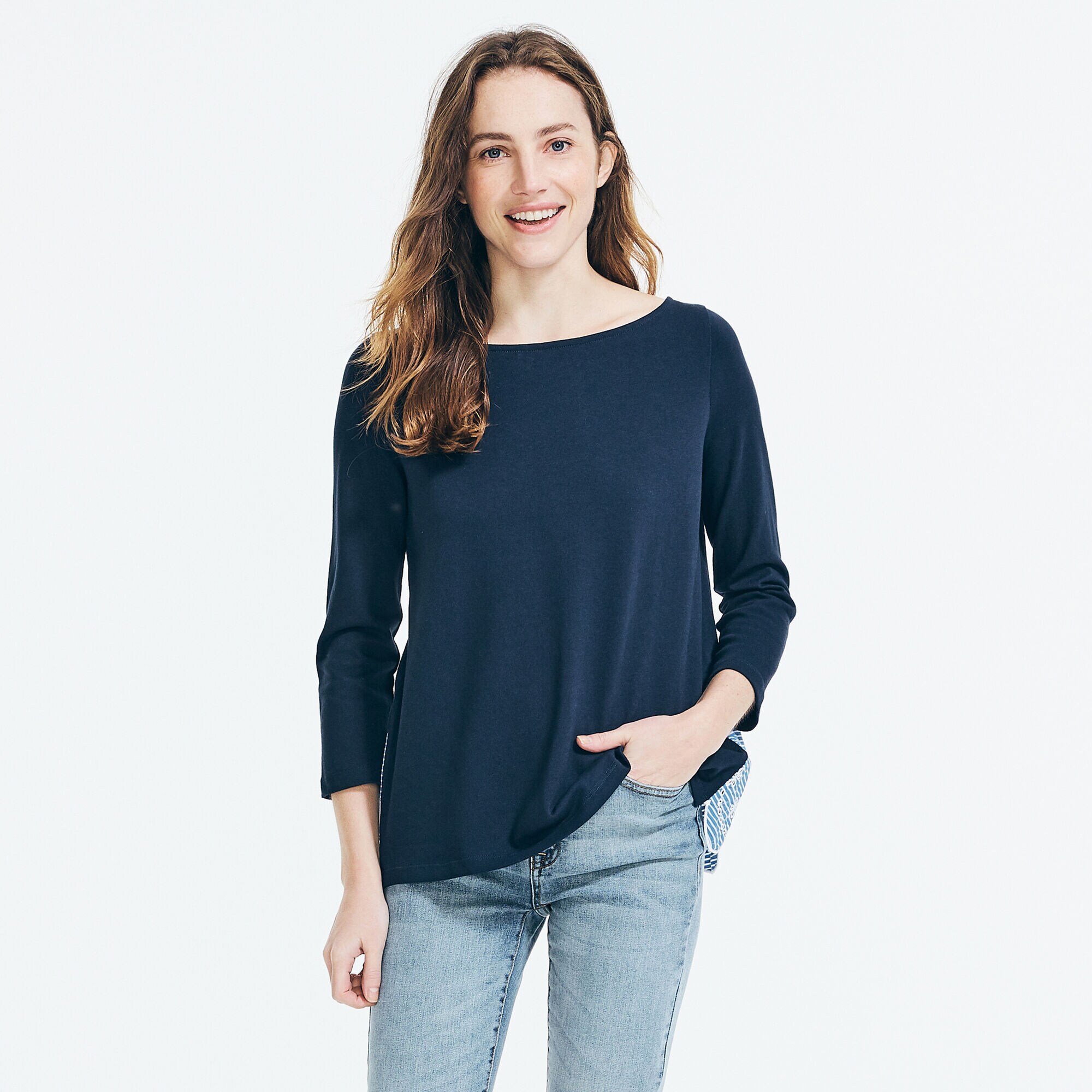 Contrast Solid Top with Scallop-Edge,Stellar Blue Heather,large